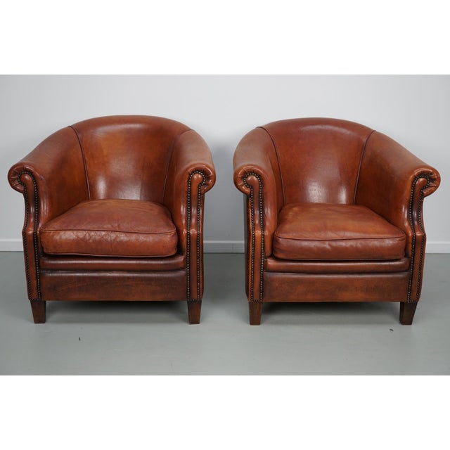 Vintage Dutch Cognac Leather Club Chair, 1970s, Set of 2 For Sale - Image 10 of 18