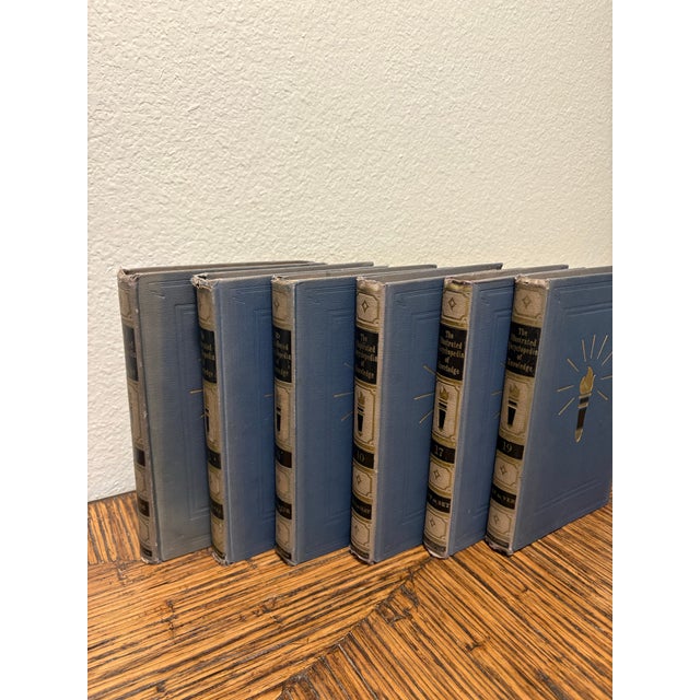 Royal Blue Large Vintage Cream & Blue Encyclopedia Hardcover Stack - Set of 6 - Royal Octavo Format - Modern Minimalist / Japandi Vignette For Sale - Image 8 of 9