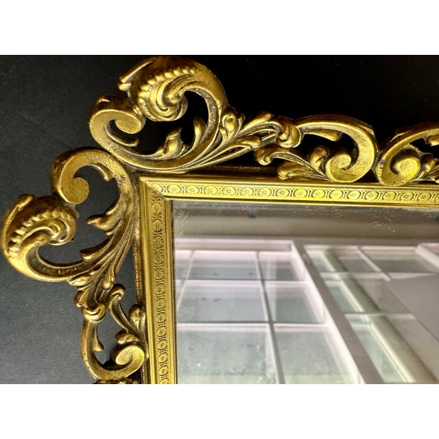 Vintage Hollywood Regency Gilt Metal Rococo Vanity Mirror For Sale - Image 4 of 7
