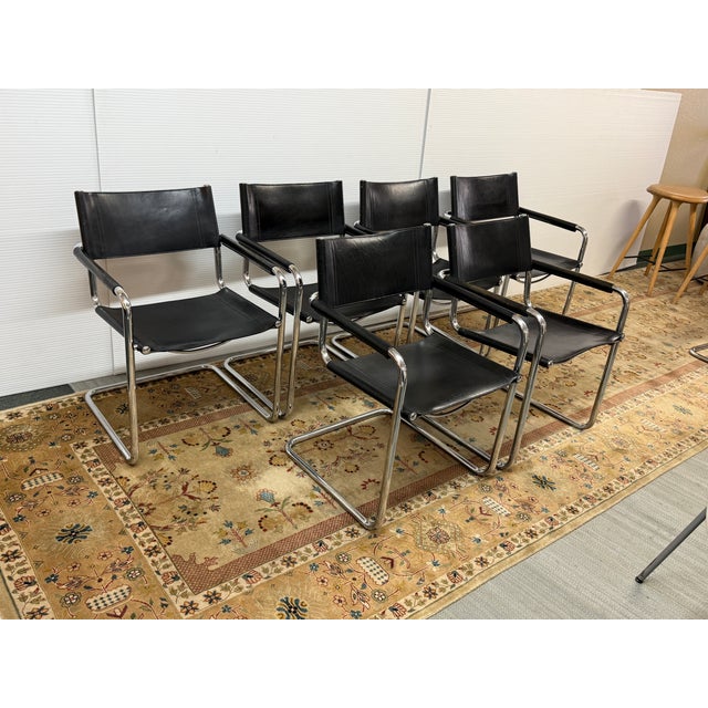 Mart Stam for Linea Veam 1970's S34 Leather Cantilever Armchairs , Set of 6 For Sale - Image 4 of 15