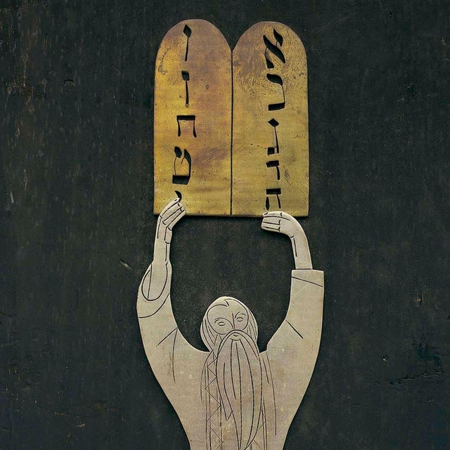 Modern Early 20th Century Moses with the Tablets of Law, Hebrew Calligraphy, Mexican Modernist Folk Art For Sale - Image 3 of 4