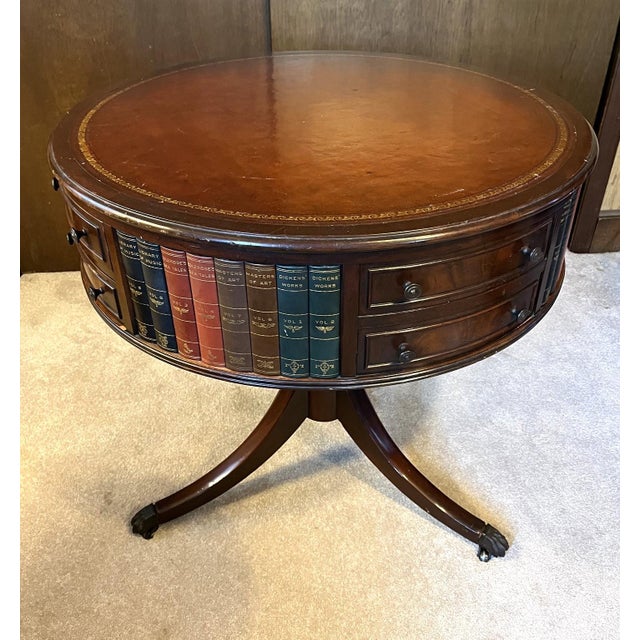 Book Drum Table With Drawers in the Style of Maitland Smith For Sale - Image 13 of 17