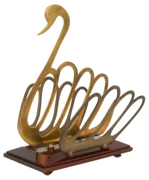 Swan Shaped Magazine Rack in Wood and Brass in the style of Maison Jansen, Italy, 1970s
