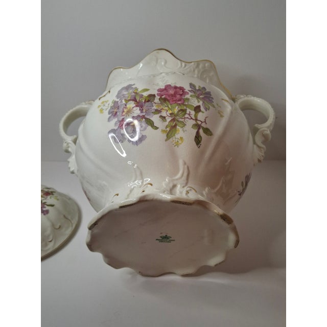 Antique Johnson Bros England Slop Jar Chamber Pot & Lid Victorian Floral Gold 12.5" For Sale - Image 10 of 15