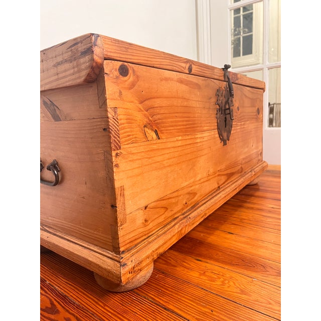 Wood Spanish Colonial Style Wood Trunk With Ornate Iron Hardware For Sale - Image 7 of 12