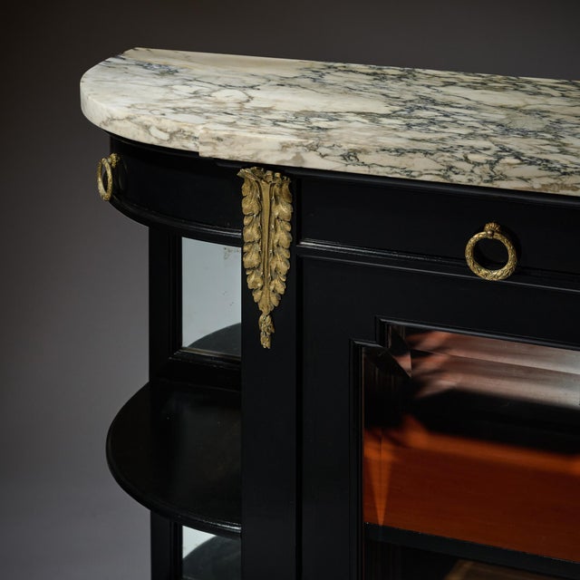 Late 19th Century French Louis XVI Style Ebonized Mahogany Buffet Vitrine With Calacatta Marble, Circa 1880 For Sale - Image 5 of 9