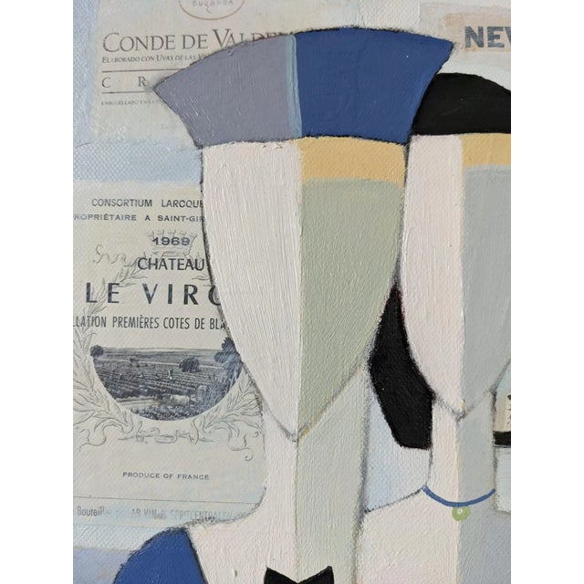 Mid-Century Modern "Le Club 55" Vintage Geometric Abstract Figurative, Unframed Oil & Collage Painting For Sale - Image 4 of 9