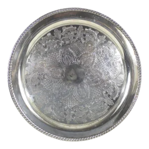 Vintage Round Silver Plated Tray With Rope Edge Plate Embossed Serving Dish