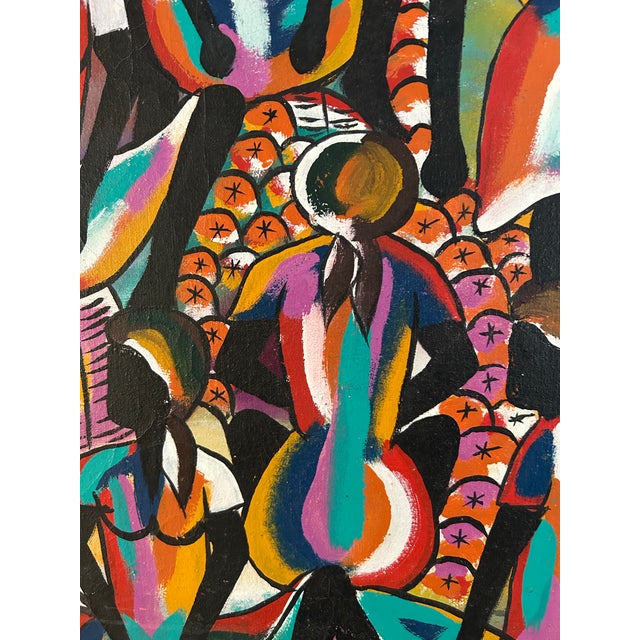 Vintage 1960’s Mid Century Abstract Haitian Folk Art Painting For Sale In Philadelphia - Image 6 of 9