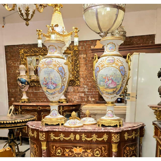Make a grand statement with this monumental French porcelain decorative vase, a stunning piece inspired by the elegance of...