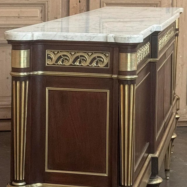 Wood Grand Antique French Louis XVI Mahogany Marble Top Buffet a l'Etrusque For Sale - Image 7 of 18