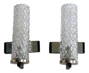 Vintage Glass Wall Sconces with Metal Base, 1960s, Set of 2