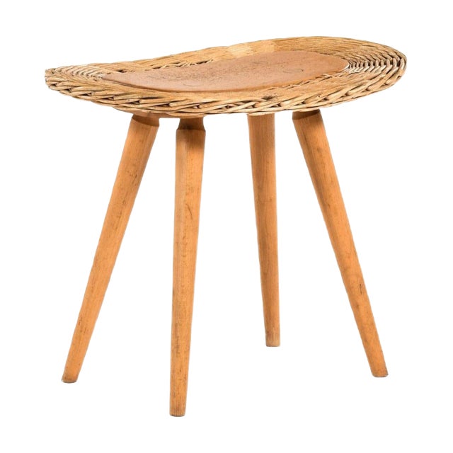 Vintage Beech & Rattan Stool For Sale