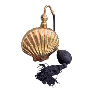 Vintage Brass Sea Shell Perfume Atomizer Bottle — Hollywood Regency Vanity For Sale
