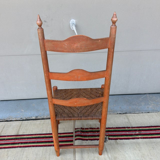 Antique Salmon Painted Ladderback Side Chair, Circa 1820's For Sale - Image 10 of 12