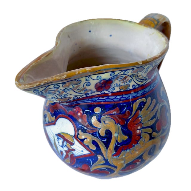 Vintage Handpainted Etruscan Style Gryphon & Soldier Pitcher For Sale - Image 4 of 14