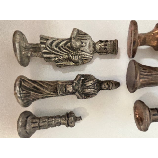 Vintage Persian Khatam Marquetry Chess Set With Figural Metal Pieces, Circa 1950 For Sale - Image 9 of 18
