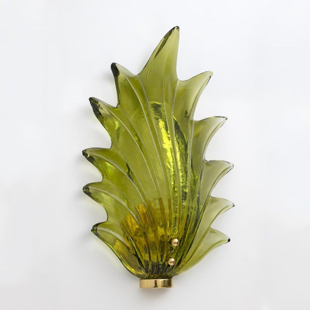 Italian Modern Murano Glass Leaf Sconces in the style of Barovier & Toso, 1980s, Set of 2 For Sale - Image 7 of 10