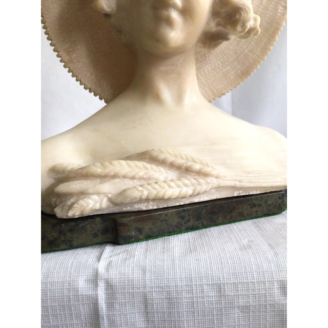 1940s Alabaster Bust Of A Young Woman On A Marble Base For Sale - Image 10 of 12