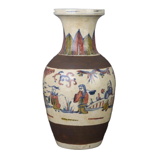 Chinese Vintage Ceramic Vase,Blue and White Doucai Porcelain Fish Tail Vase Hand Painted Figures Pattern For Sale