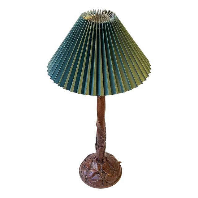 Art Nouveau Tree Trunk Table Lamp Carved with Leaves, 1920s For Sale