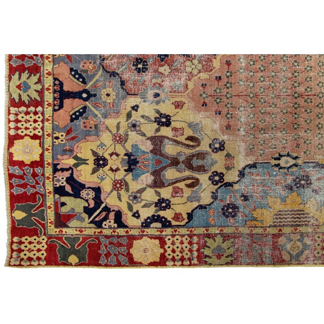 1900 - 1909 Antique Multicolor Wool Rug Persian Tabriz Allover Designed From the 1900s For Sale - Image 5 of 9