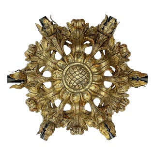 Wooden Floral Carved Ceiling Light in Polychrome from CN Firenze, 1970s For Sale