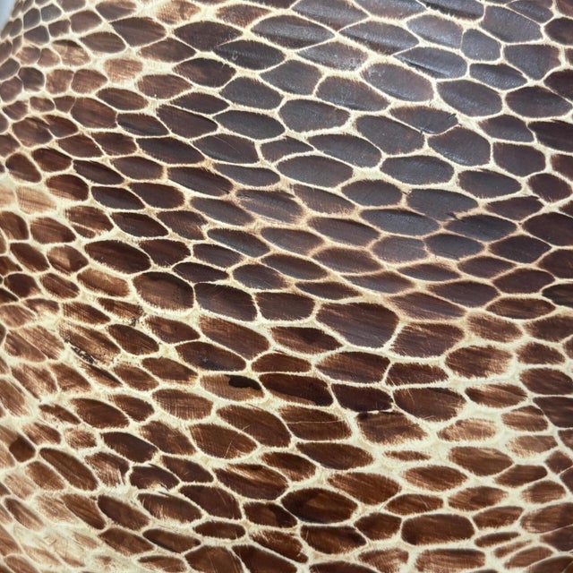 Large Round Ceramic Vase with Brown & Cream Snakeskin Design For Sale - Image 9 of 11