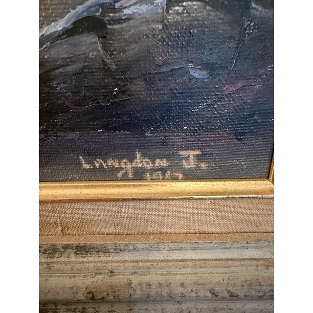 Wood Vintage 1967 Oil Painting "Children on a Forest Path" Signed Langdon J. For Sale - Image 7 of 10
