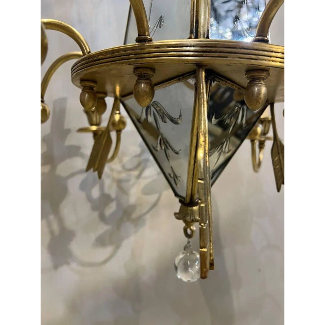 1930’s French Etched Mirror and Bronze Chandelier With 10 Lights For Sale - Image 4 of 8