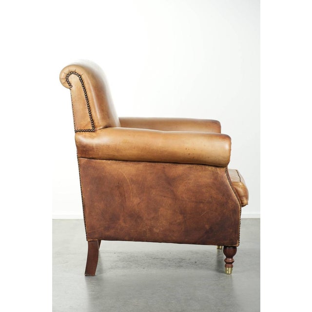 Cowhide Leather Armchair with Characterful and English Look For Sale - Image 3 of 14