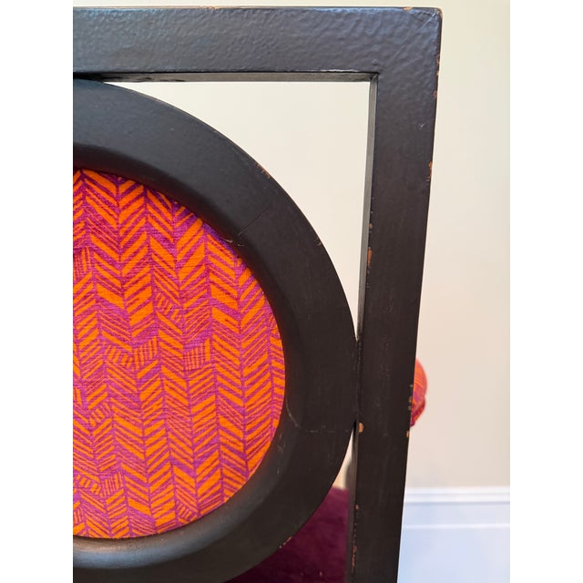 Hollywood Regency Ebonized Armchair With Bold Fabric For Sale - Image 12 of 12