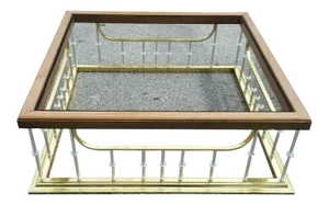 Erwin Lambeth Silver With Brass Spindles Square Brass Oak Glass Coffee Table