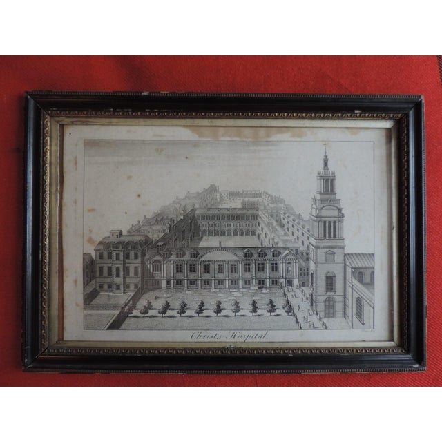 English Antique 18th C. English George III Architectural Print in Hogarth Frame Christ's Hospital City of London For Sale - Image 3 of 10