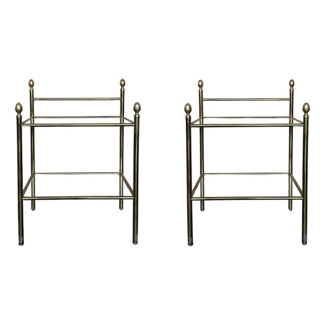 Pair of Early 20th Century Italian Bronze and Glass with Nightstands with Crest For Sale