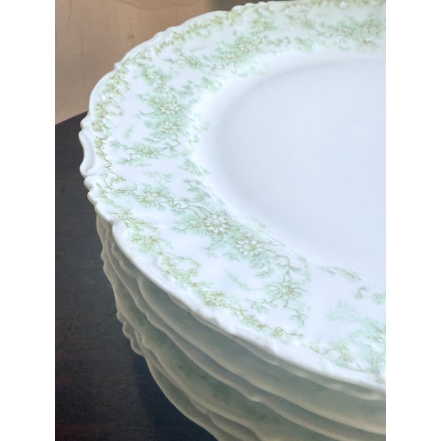 Green Late 19th Century Elite Works Limoges France Porcelain Dinner Plates Green Floral Garland Scalloped Edge, 7 For Sale - Image 8 of 11