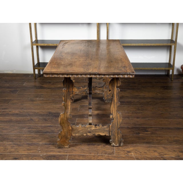 Italian Baroque Style 19th Century Walnut Table with Carved Trestle Base For Sale - Image 12 of 12