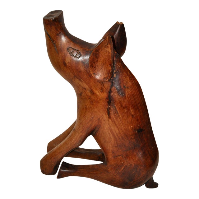 Large Antique Hand Carved Flok Art Wooden Pig Sculpture For Sale
