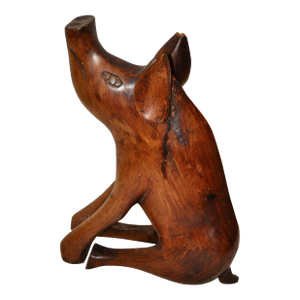Large Antique Hand Carved Flok Art Wooden Pig Sculpture