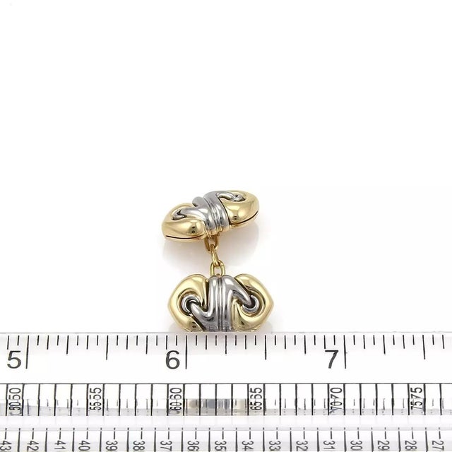 Bulgari Bvlgari Bulgari “Doppio Cuore” 18k Yellow Gold & Steel Chain Cufflinks For Sale - Image 4 of 4