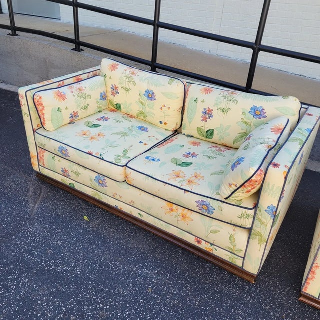 Wood Vintage Botanical Print Loveseat in Waverly “Second Spring” Upholstery, Century Furniture For Sale - Image 7 of 15