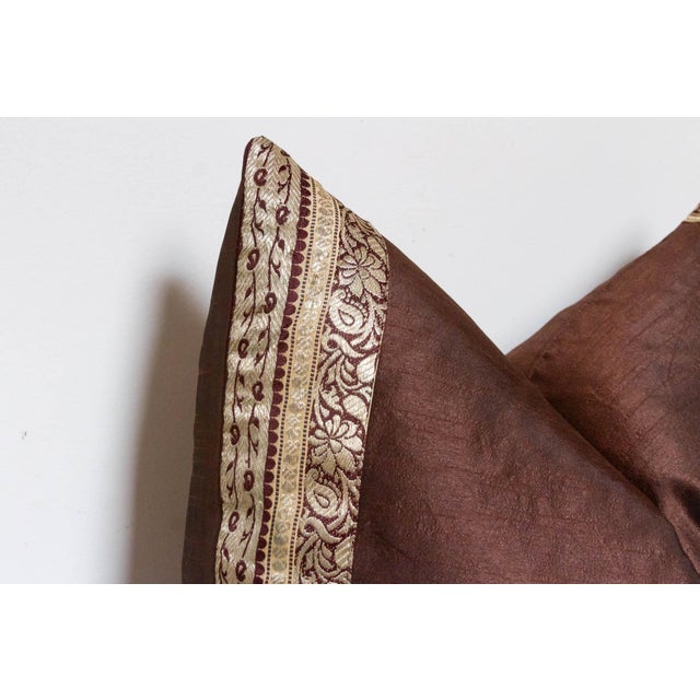 Night Brown Festive Silk Euro Pillow Cover For Sale - Image 4 of 8