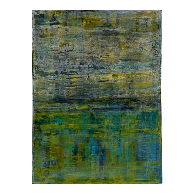 Large Abstract Painting by Gavin Mc Groggan – Contemporary Green & Blue Canvas Art, 36” × 48” For Sale