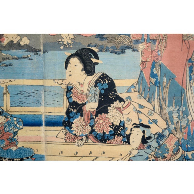 Elegant Amusements of Eastern Genji - Japanese Triptych Woodblock Print on Paper by Utagawa Kunisada (Toyokuni Iii) For Sale - Image 11 of 11