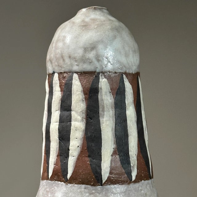 1960s Vintage Modernist Shino Glazed Hand Painted Ceramic Vessel For Sale - Image 5 of 10