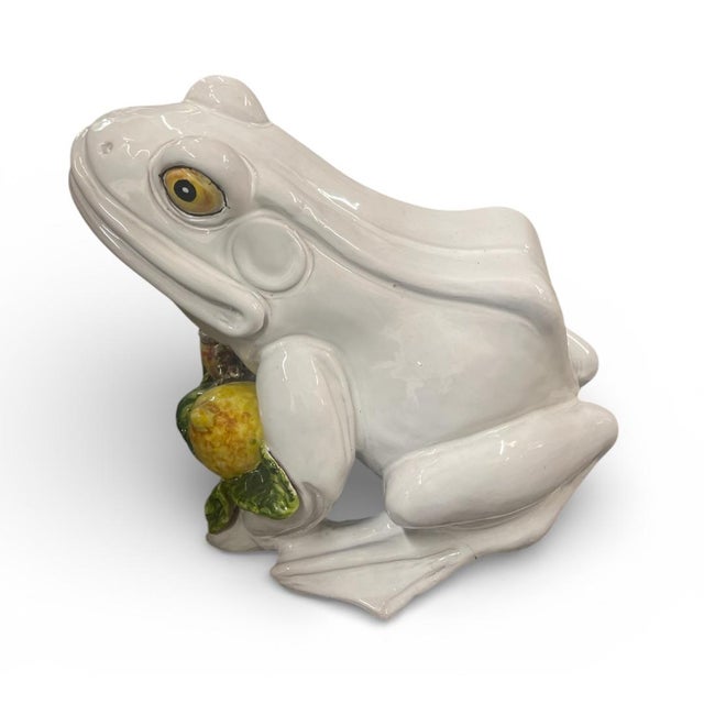 Italian Hand-Painted Majolica Ceramic Frog Garden Sculpture For Sale - Image 4 of 8