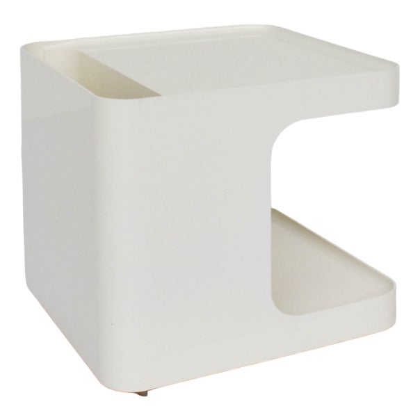 Space Age White Sliding Side Table with Magazine Holder by Marcello Siard, Italy, 1970s For Sale
