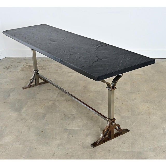 French Circa 1920 Slate and Iron Console Table For Sale - Image 4 of 16