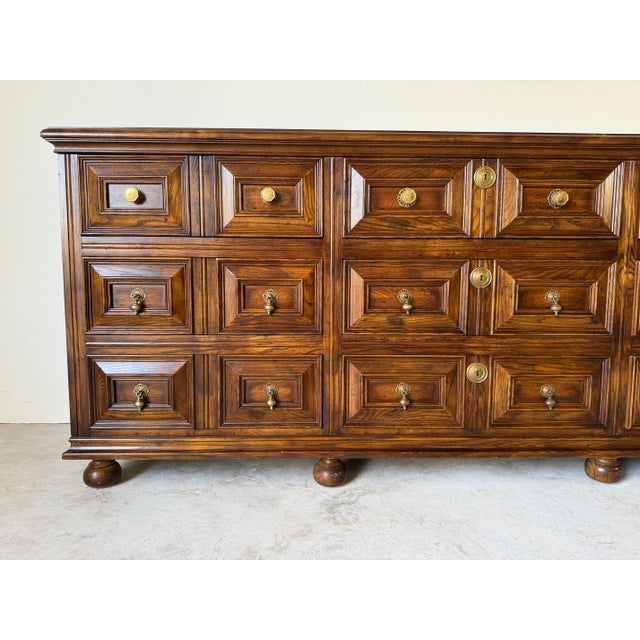 1970 Henredon Traditional English Brutalist Style Folio Nine-Drawer Triple Dresser For Sale - Image 4 of 17