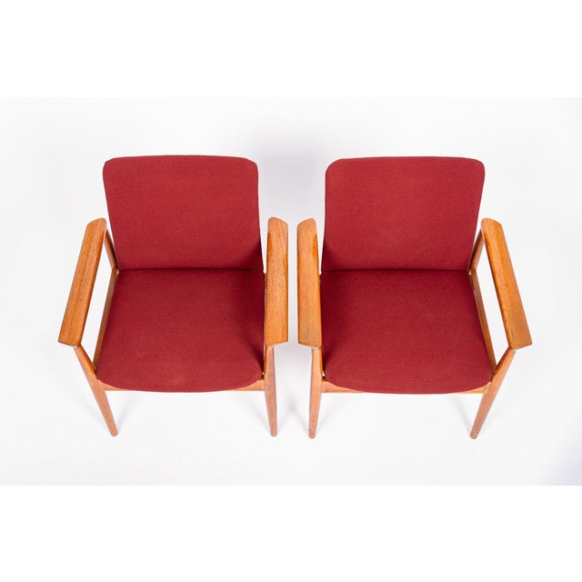 Wood Danish Modern Red Diplomat Chairs by Finn Juhl for France & Daverkosen For Sale - Image 7 of 12
